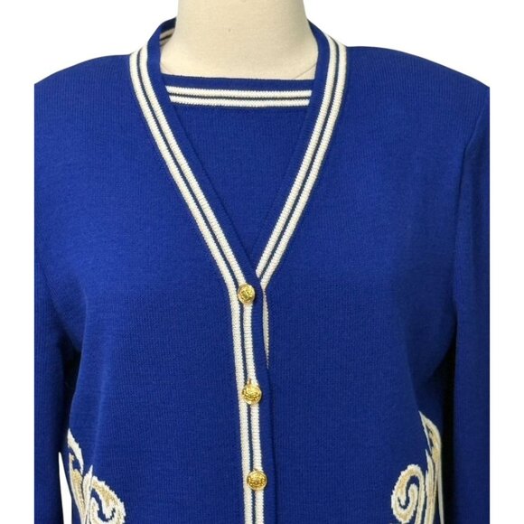 St. John Sport 2 PC Button Down Cardigan & Tank SET Royal Blue White Gold Size M - Picture 2 of 16